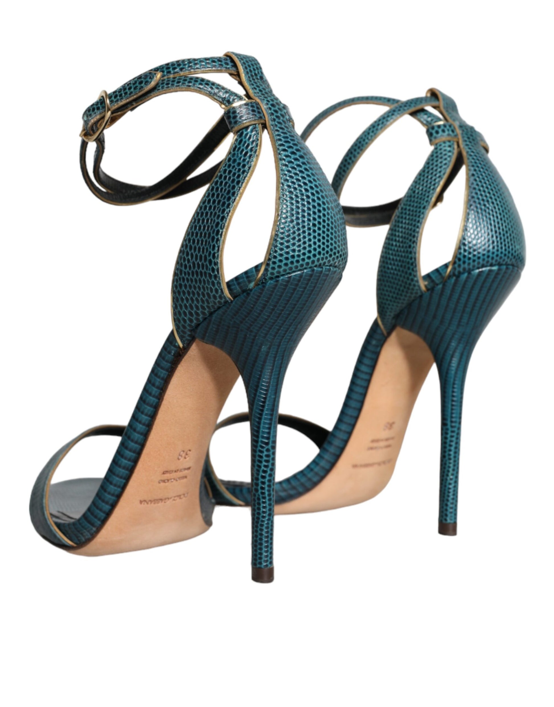 Dolce & Gabbana Dark Green Calf Leather Heels Sandals