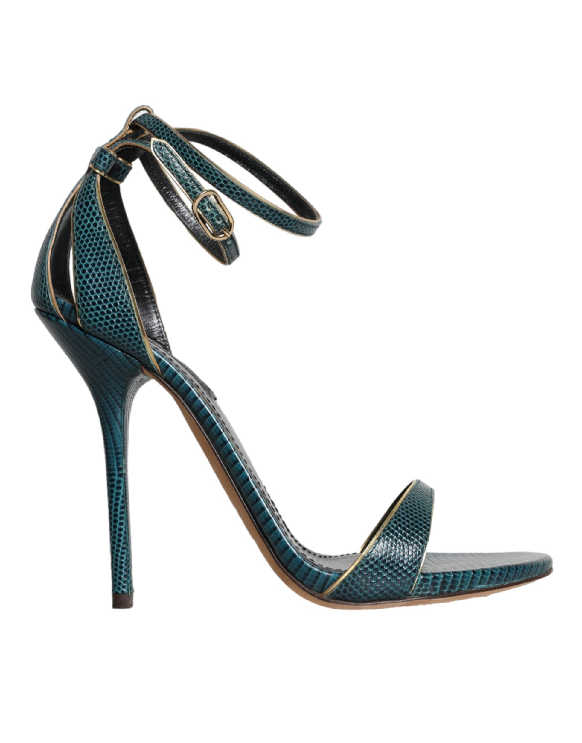 Dolce & Gabbana Dark Green Calf Leather Heels Sandals