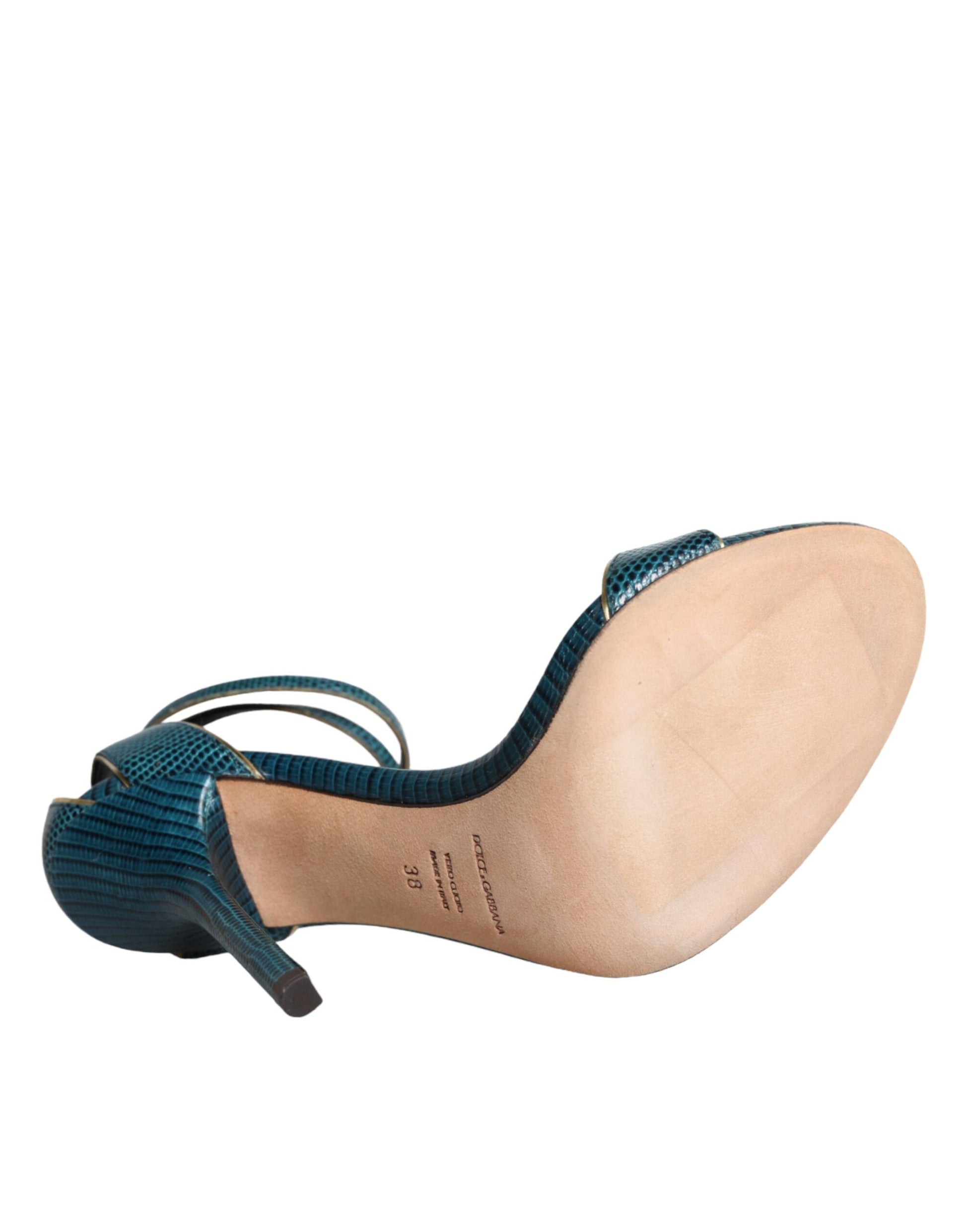 Dolce & Gabbana Dark Green Calf Leather Heels Sandals