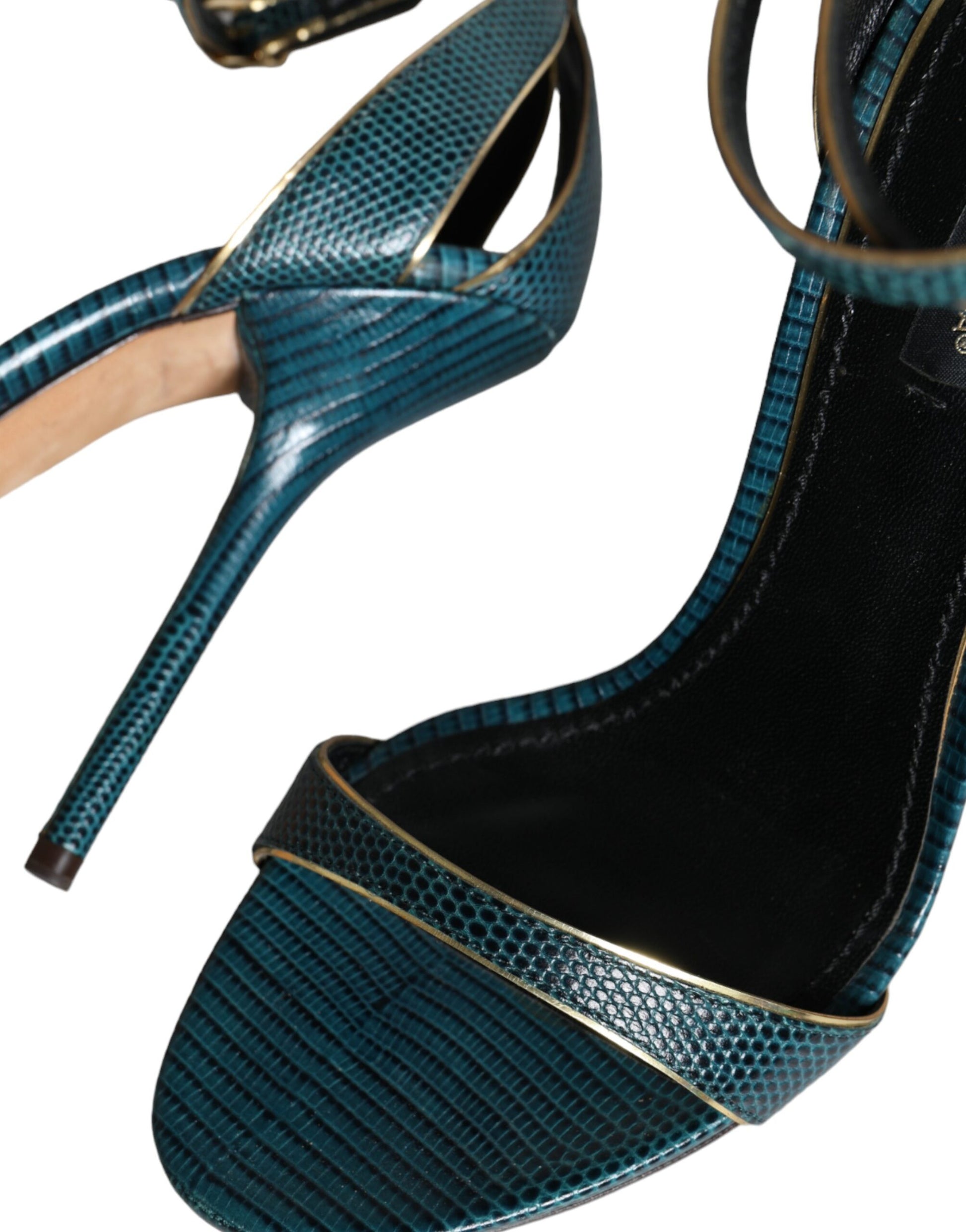 Dolce & Gabbana Dark Green Calf Leather Heels Sandals