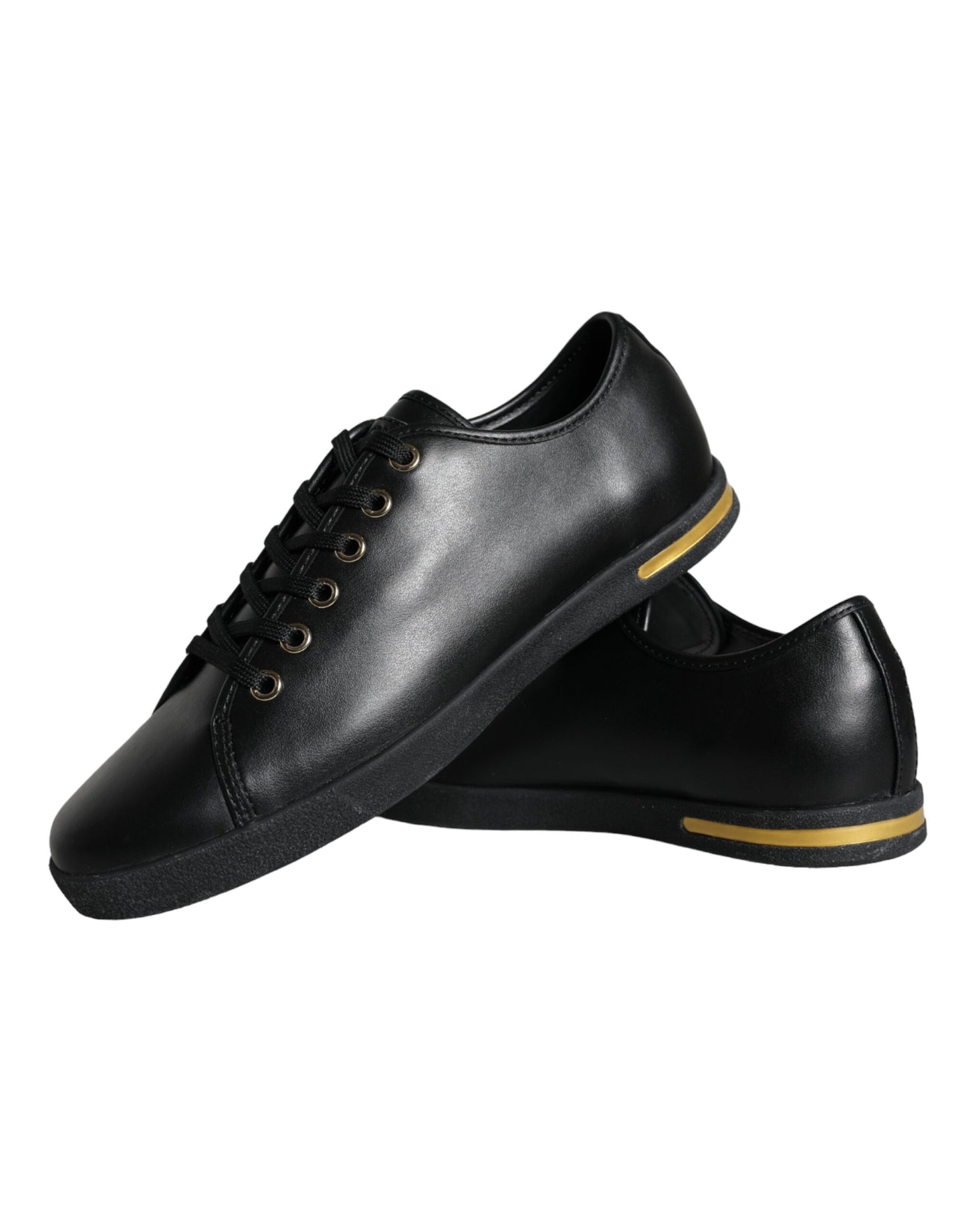  - Black Gold Leather Classic Sneakers Shoes