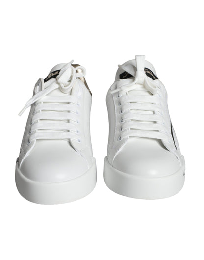  - White Gold Portofino Low Top Leather Sneakers Shoes