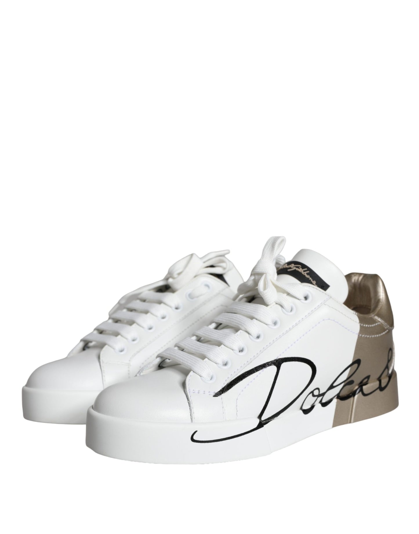  - White Gold Portofino Low Top Leather Sneakers Shoes