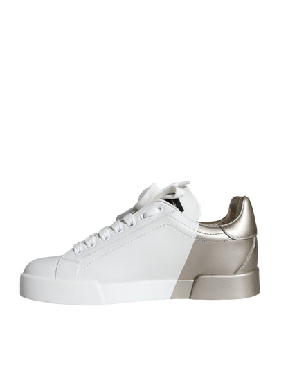  - White Gold Portofino Low Top Leather Sneakers Shoes