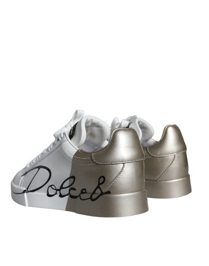  - White Gold Portofino Low Top Leather Sneakers Shoes