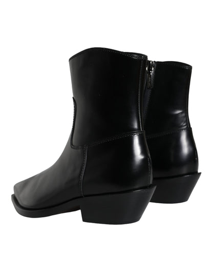  - Black Leather Ankle Boots Booties Shoes