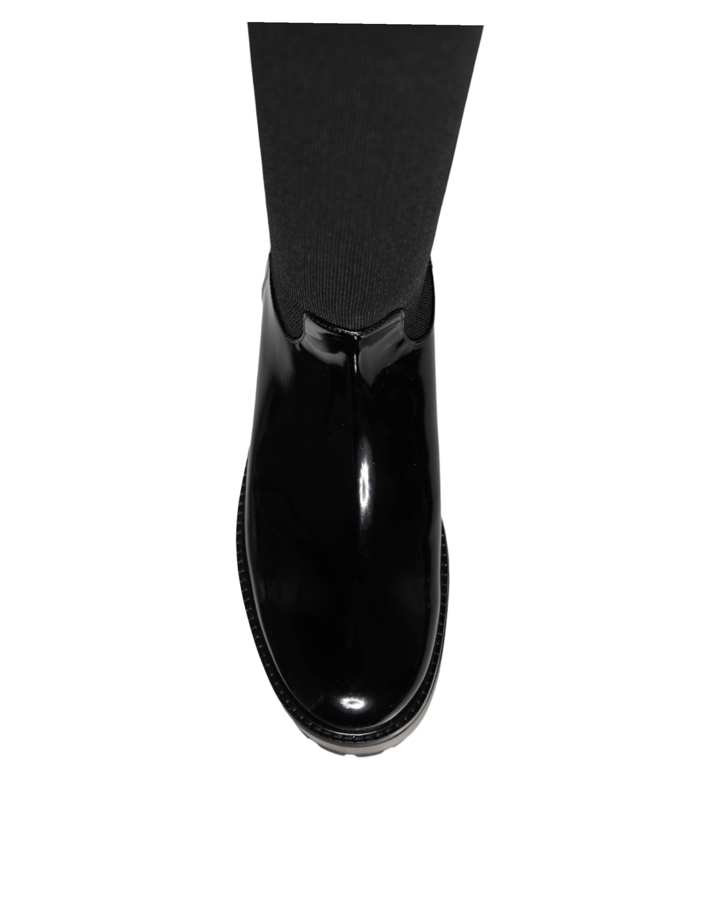  - Black Leather Jersey Knee High Boots Shoes