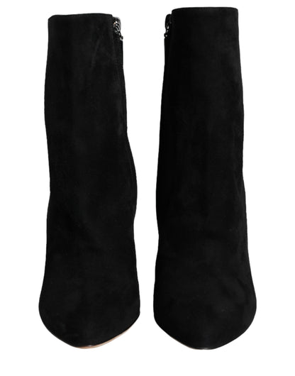  - Black Suede Leather Mid Calf Boots Shoes