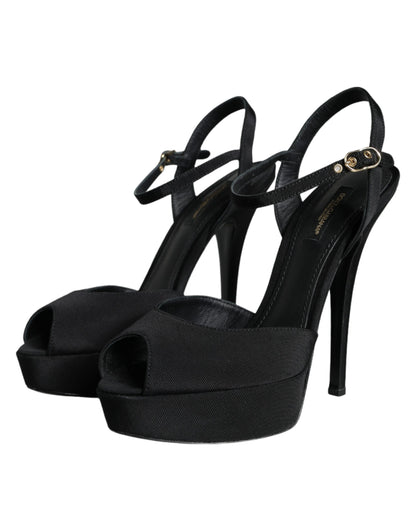  - Black Leather Platform Heels Sandals Shoes