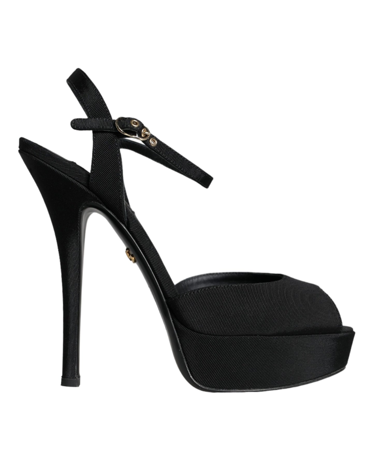  - Black Leather Platform Heels Sandals Shoes