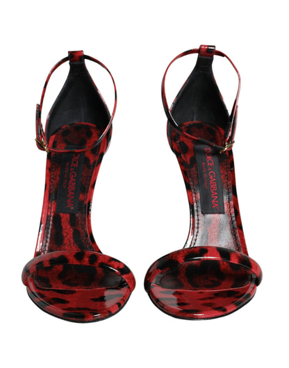  - Red Leopard Leather Ankle Strap Keira Sandals Shoes