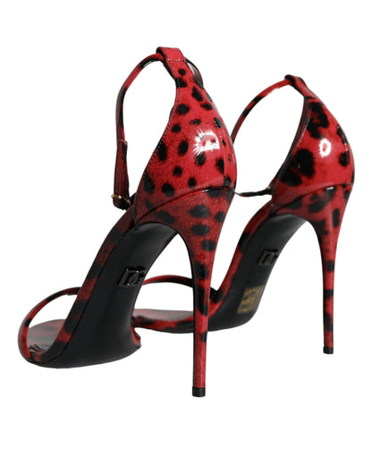  - Red Leopard Leather Ankle Strap Keira Sandals Shoes