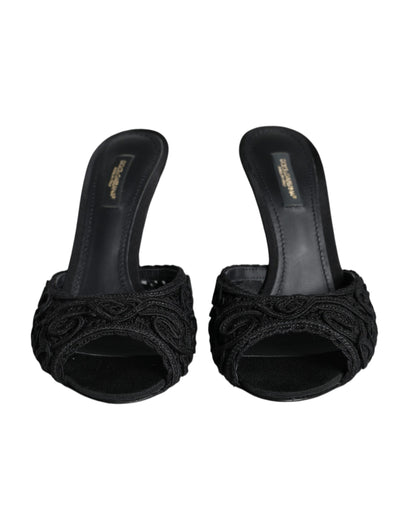  - Black Keira Cordonetto Heels Slides Shoes