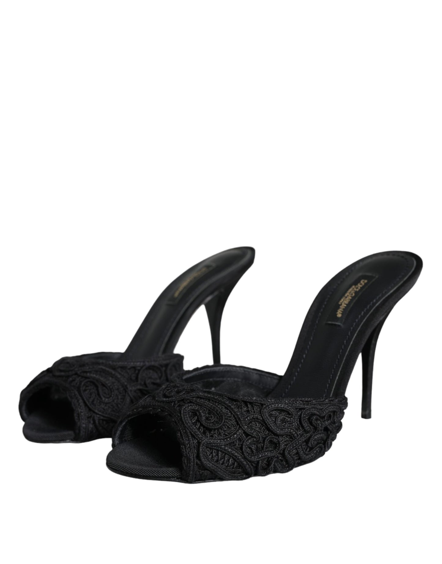  - Black Keira Cordonetto Heels Slides Shoes