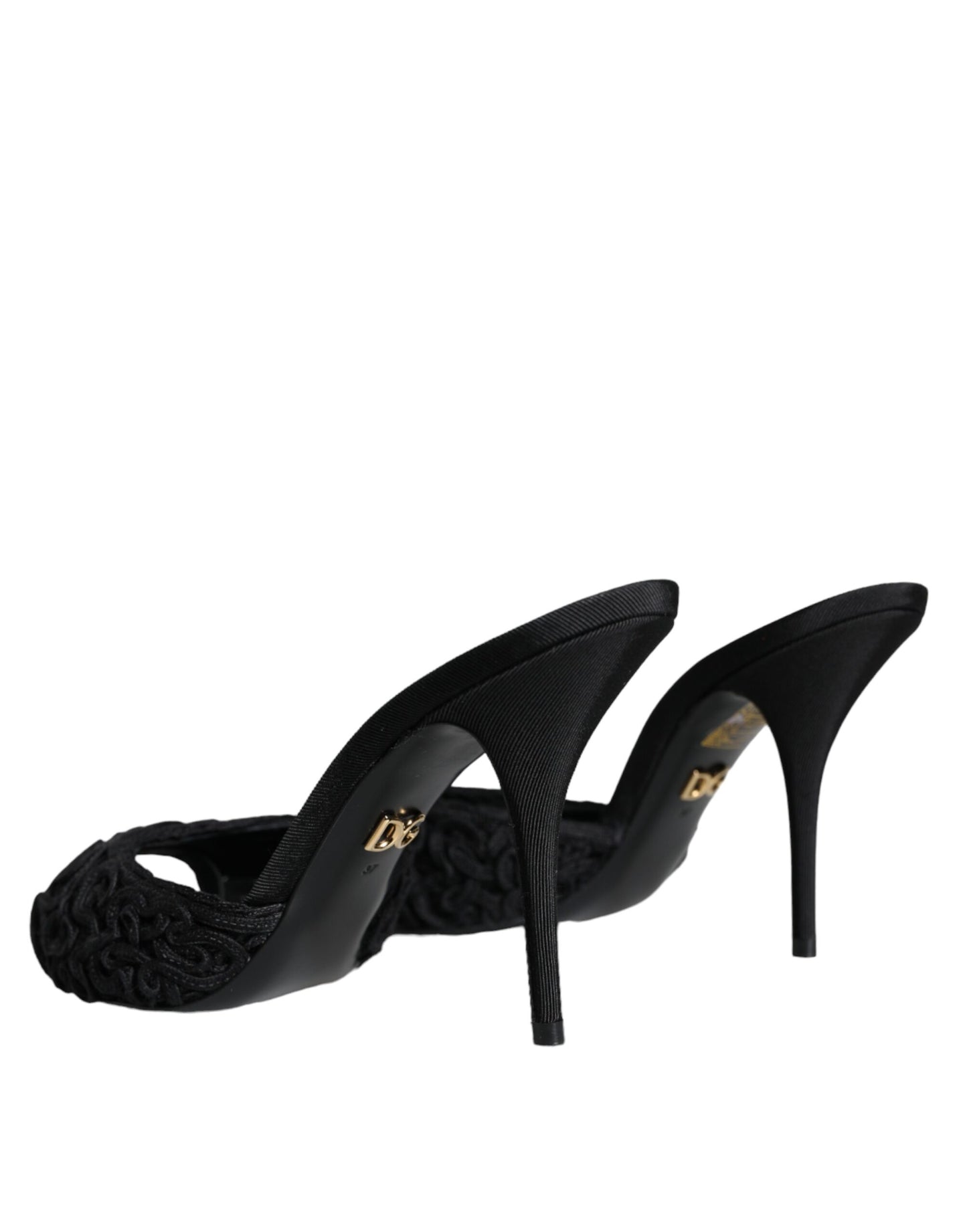  - Black Keira Cordonetto Heels Slides Shoes