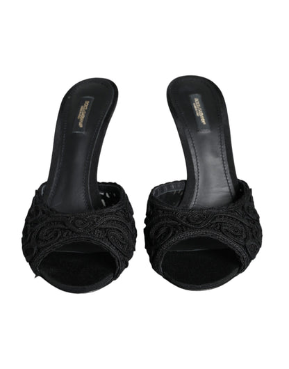  - Black Keira Cordonetto Heels Slides Shoes