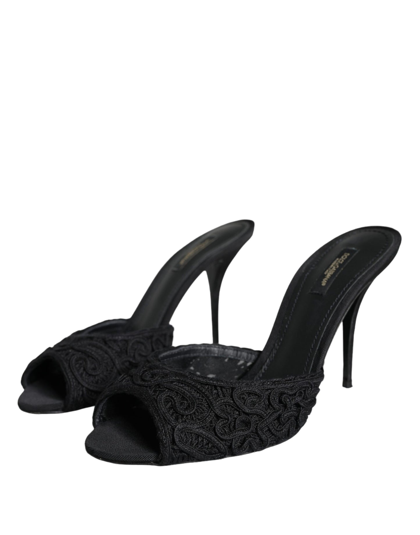  - Black Keira Cordonetto Heels Slides Shoes