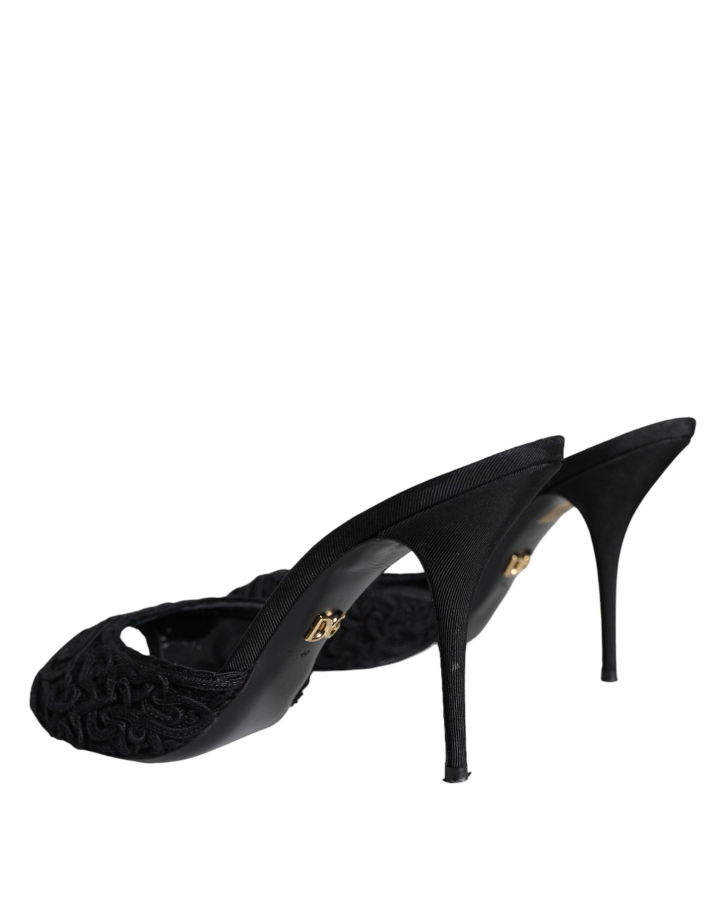  - Black Keira Cordonetto Heels Slides Shoes