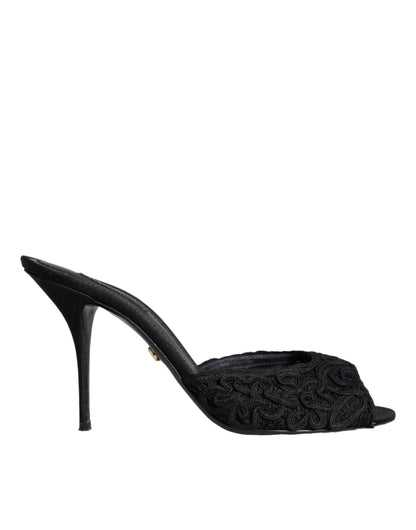  - Black Keira Cordonetto Heels Slides Shoes