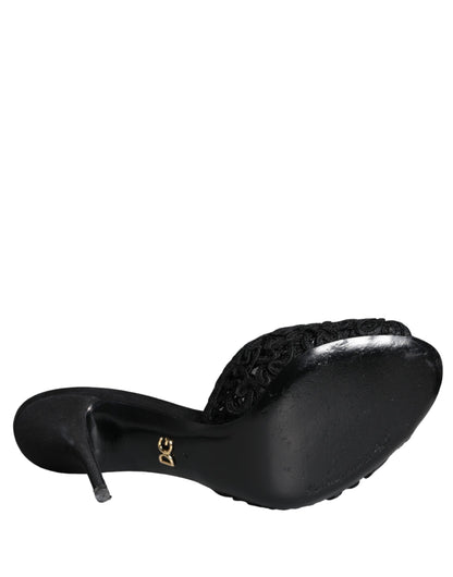  - Black Keira Cordonetto Heels Slides Shoes