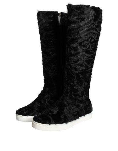  - Black Xiangao Lamb Fur Leather Boots Shoes