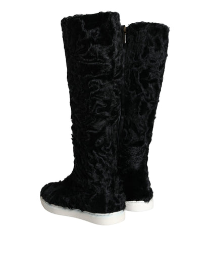  - Black Xiangao Lamb Fur Leather Boots Shoes