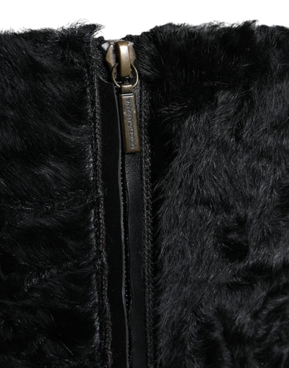  - Black Xiangao Lamb Fur Leather Boots Shoes