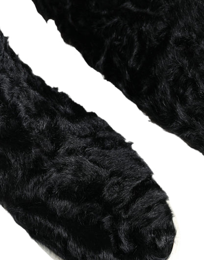Black Xiangao Lamb Fur Leather Boots Shoes