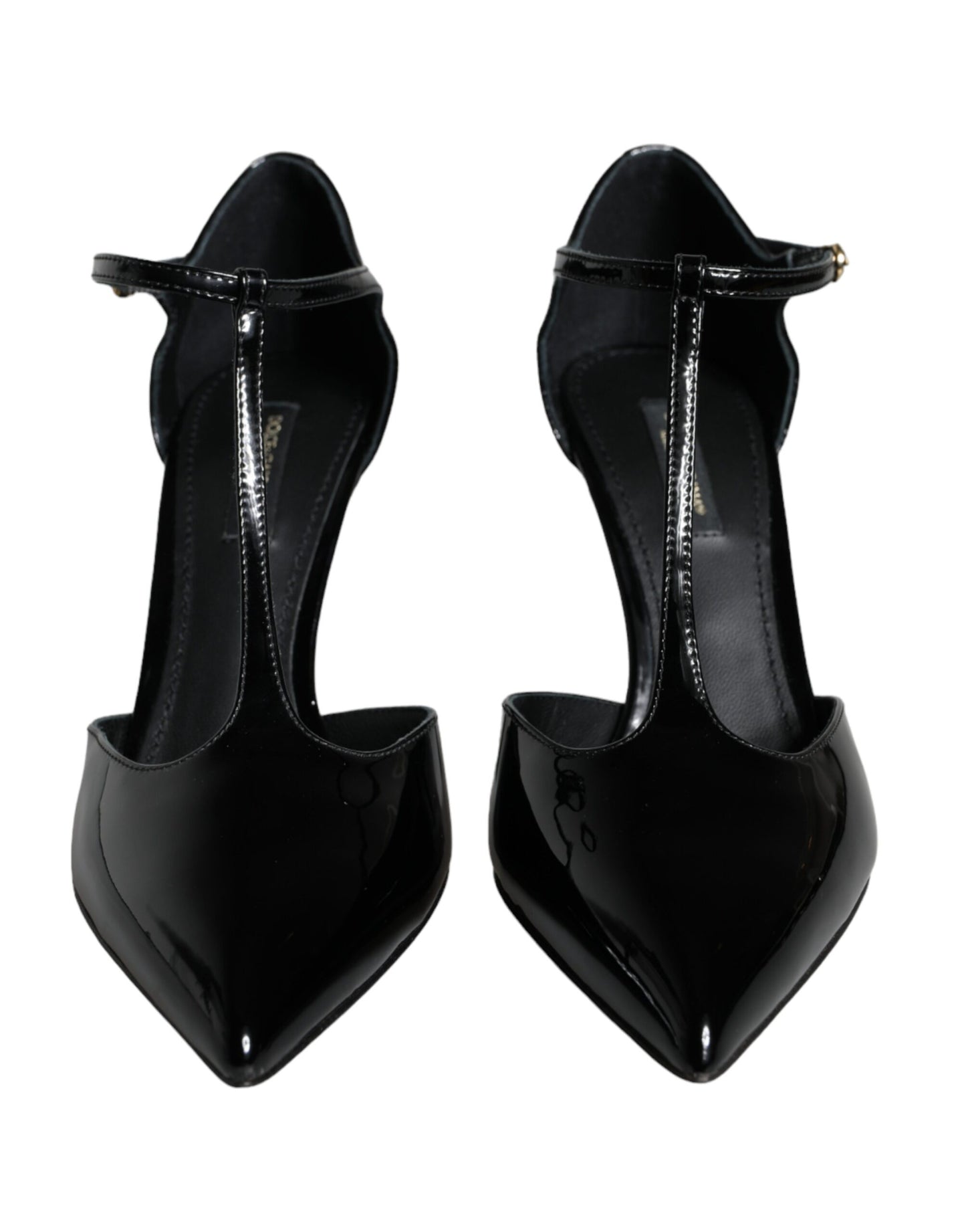  - Black Leather T-strap Stiletto High Heels Shoes