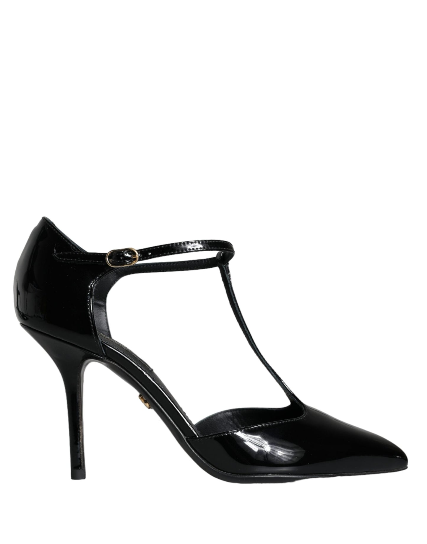  - Black Leather T-strap Stiletto High Heels Shoes