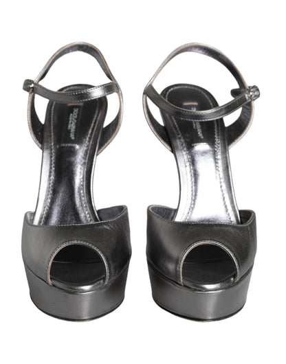  - Metallic Silver Leather Keira Platform Sandals Shoes