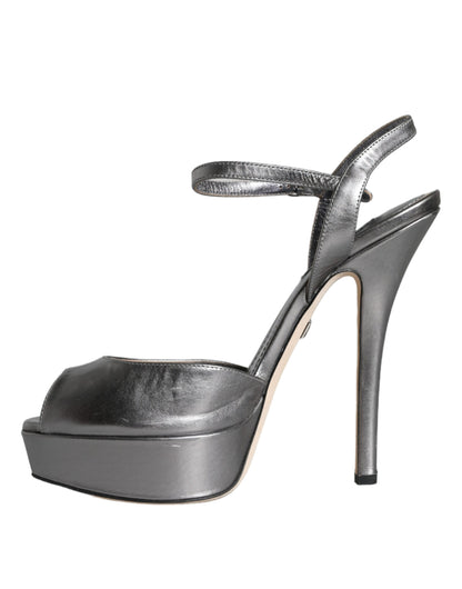  - Metallic Silver Leather Keira Platform Sandals Shoes