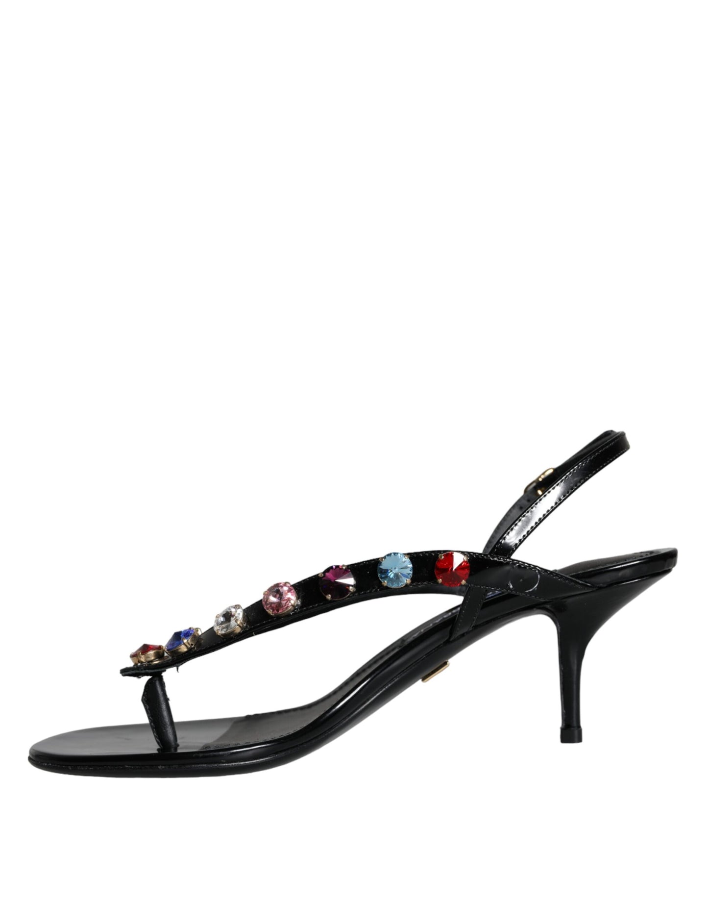  - Black Leather Crystal Slingback Sandals Shoes