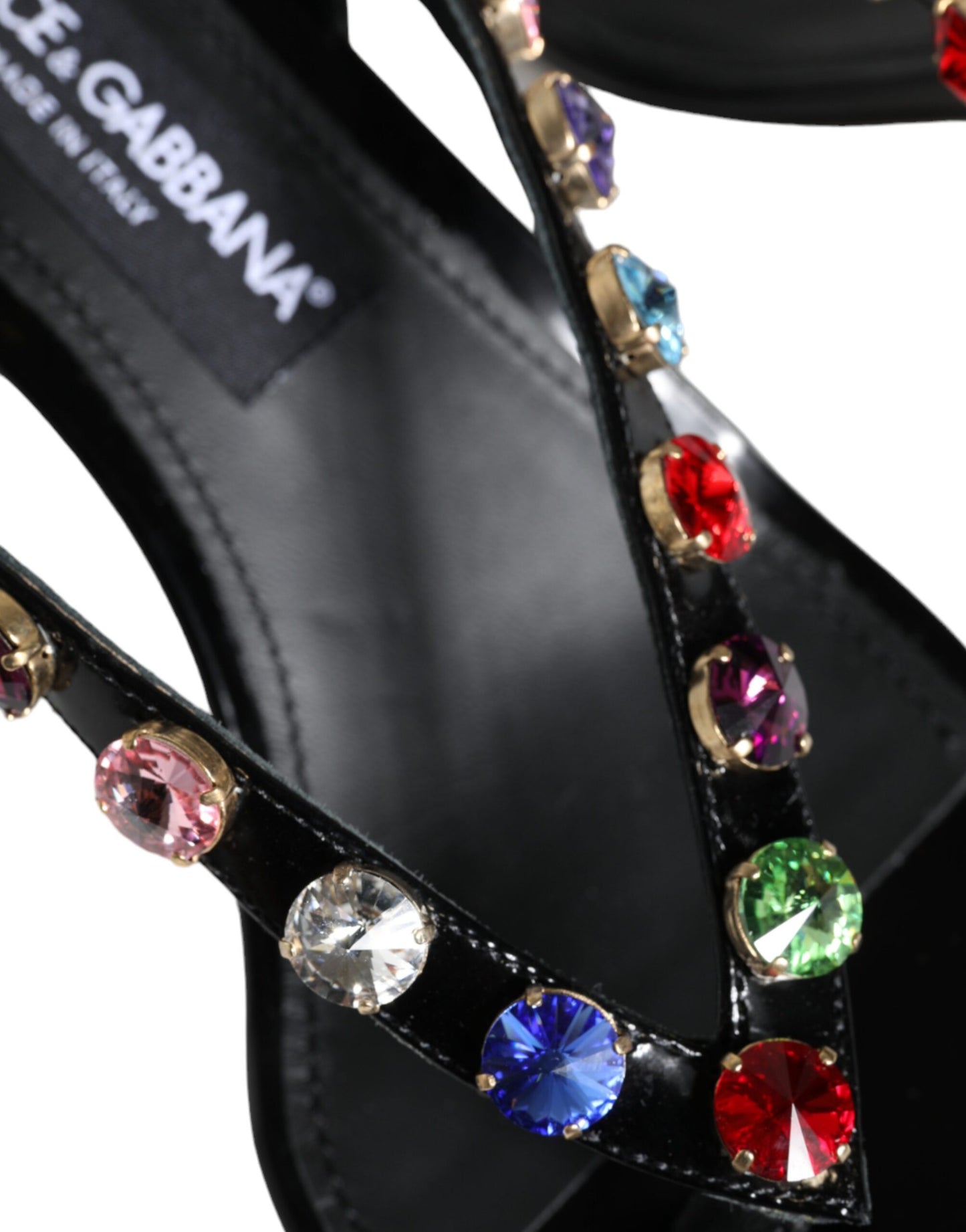  - Black Leather Crystal Slingback Sandals Shoes