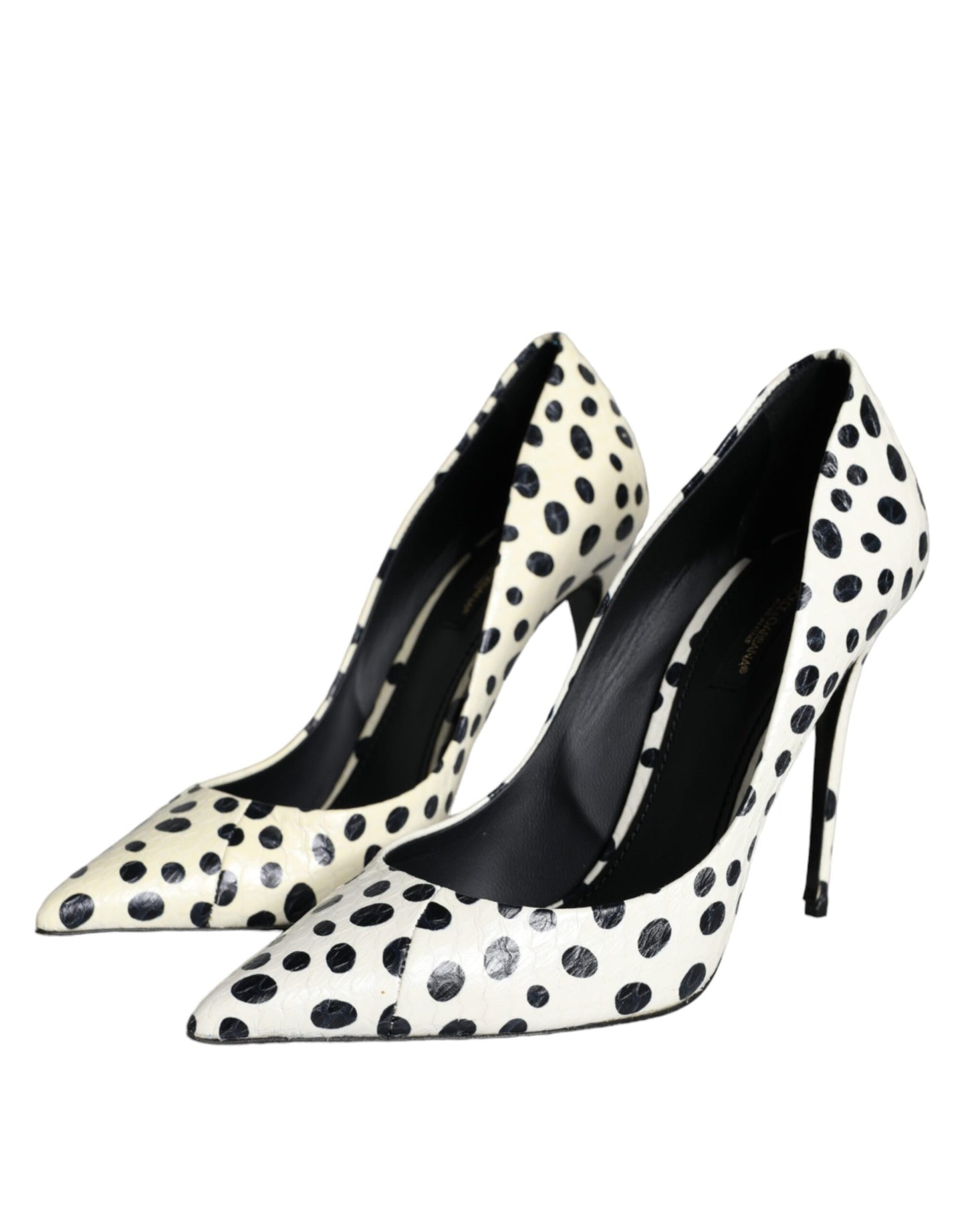  - Black White Polka Dot Leather Pumps Shoes