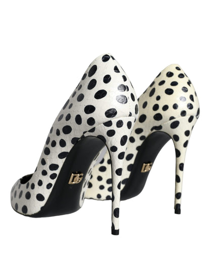  - Black White Polka Dot Leather Pumps Shoes