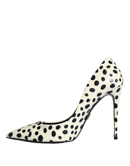  - Black White Polka Dot Leather Pumps Shoes