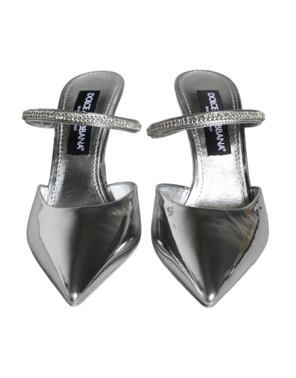  - Silver Crystal Leather Slip On Sandals Shoes