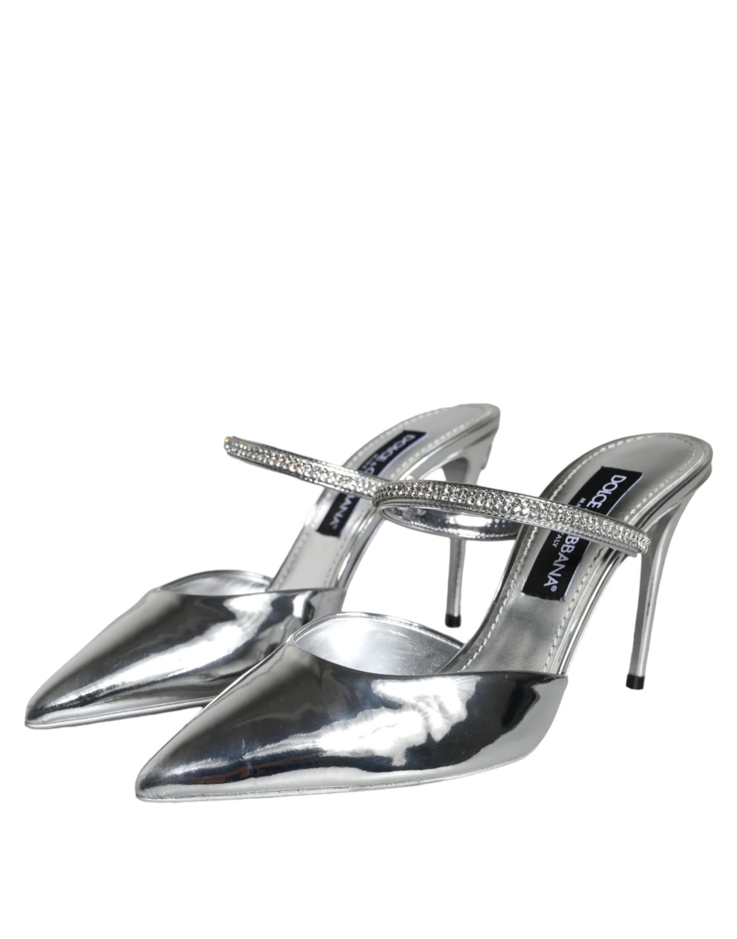  - Silver Crystal Leather Slip On Sandals Shoes