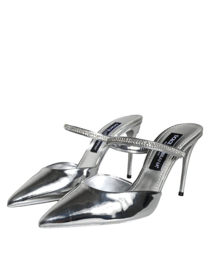  - Silver Crystal Leather Slip On Sandals Shoes