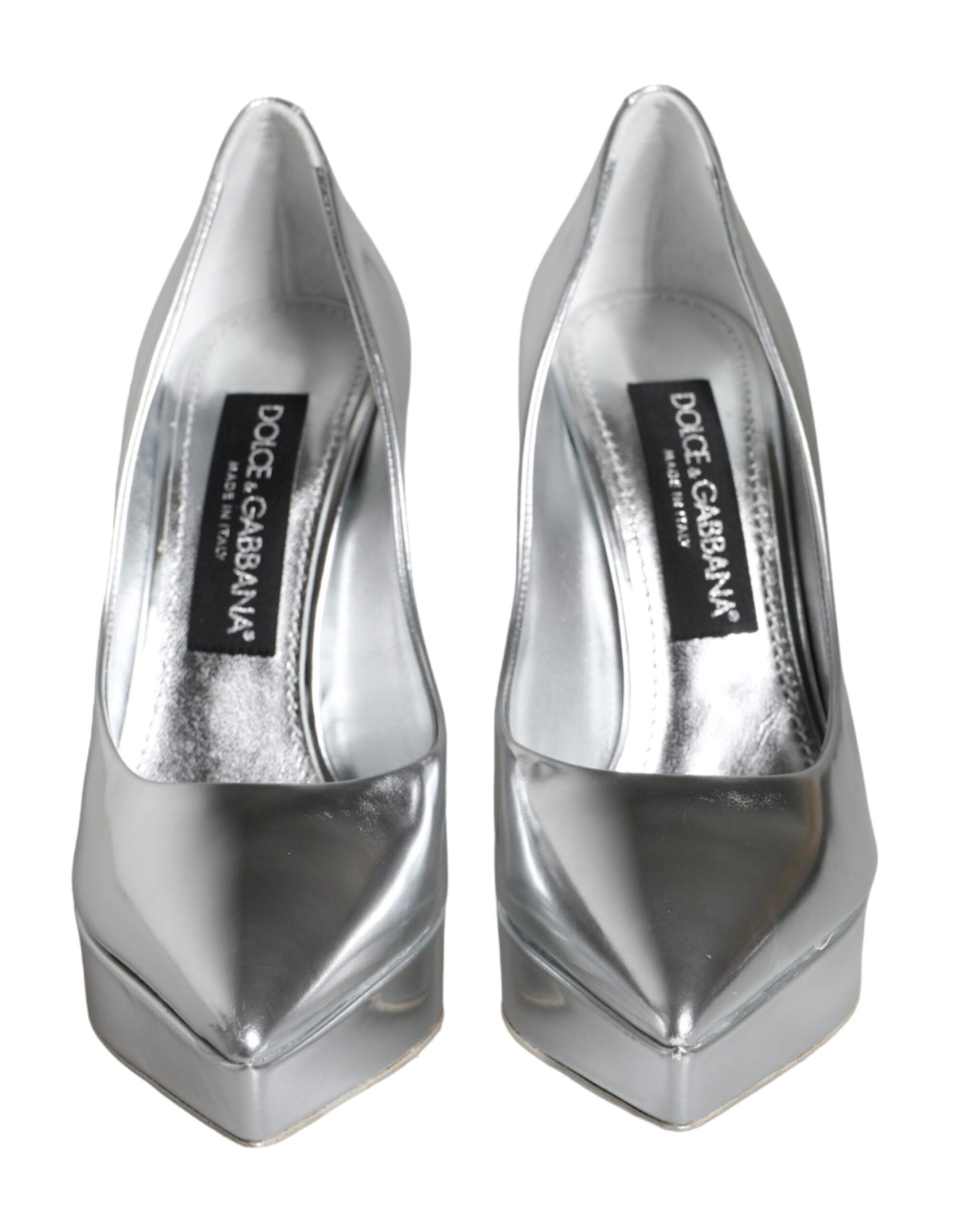  - Silver Leather Platform Heels Pumps Shoes