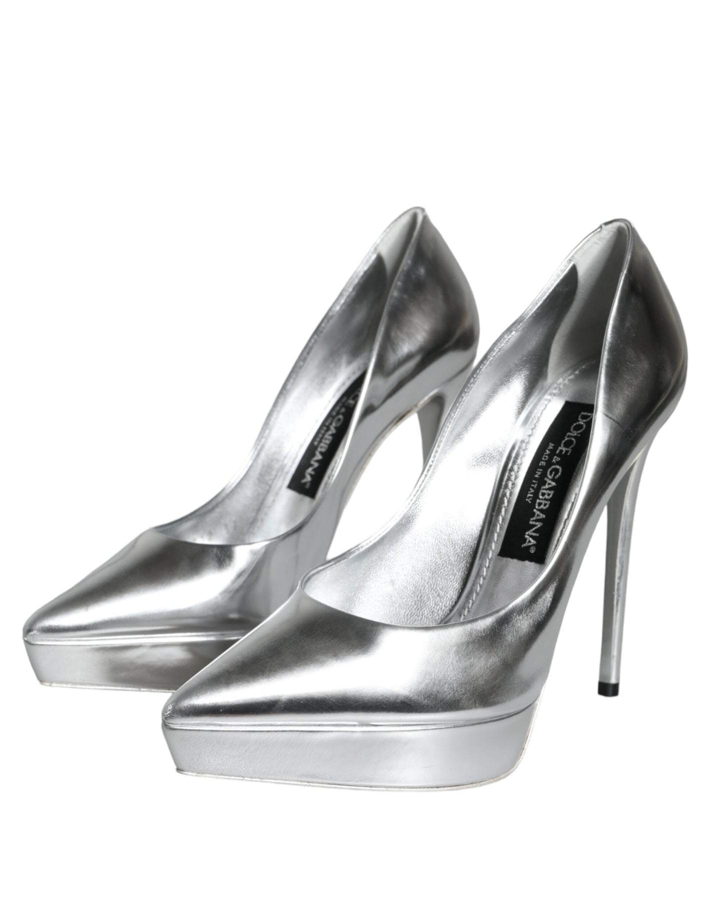  - Silver Leather Platform Heels Pumps Shoes