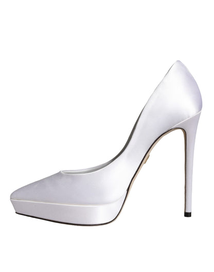  - White Satin Platform High Heels Pumps Shoes