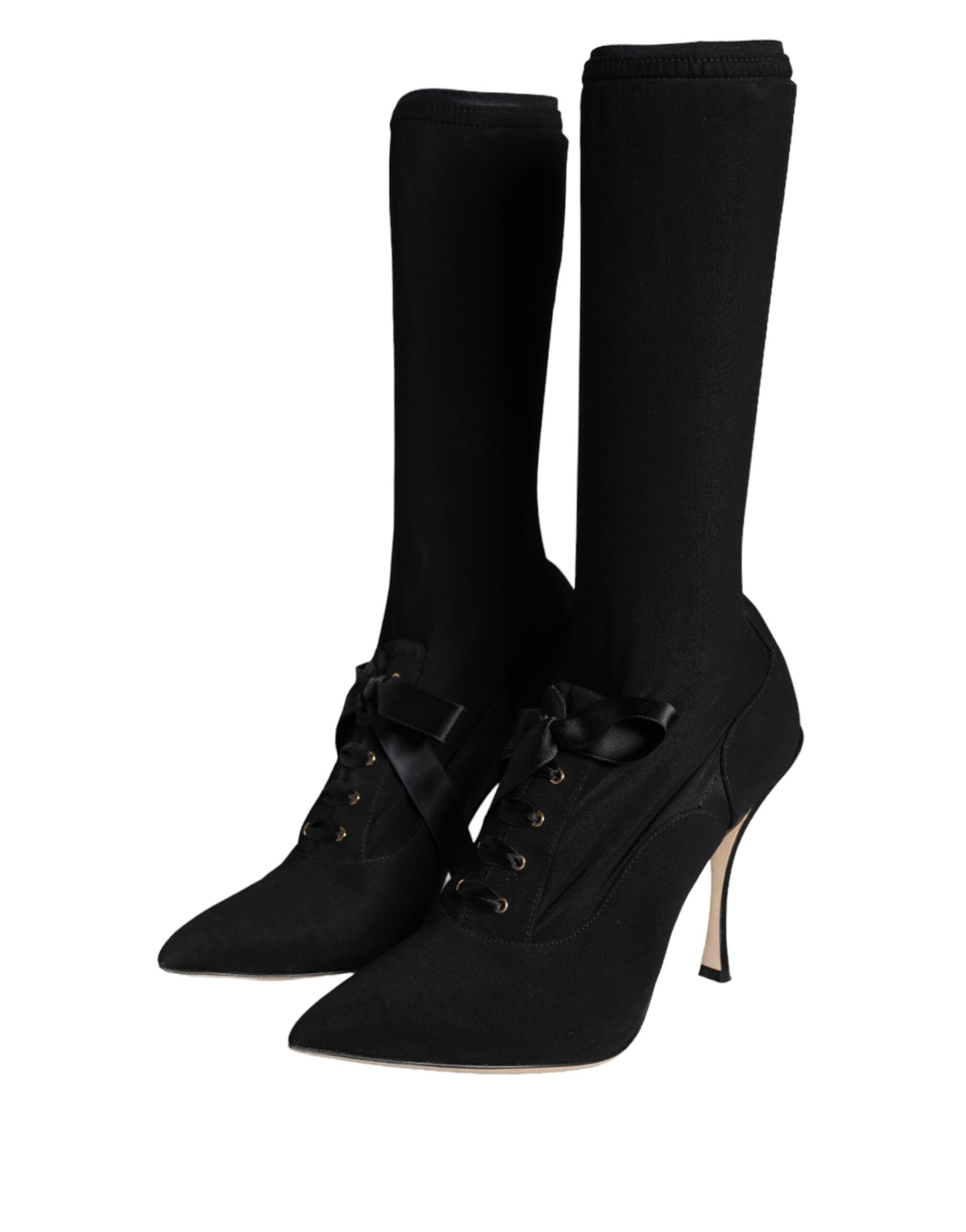  - Black Stiletto Heels Mid Calf Boots Shoes