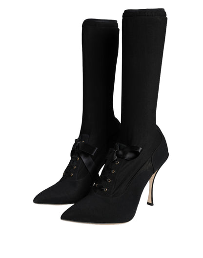 Dolce & Gabbana Black Stiletto Heels Mid Calf Boots