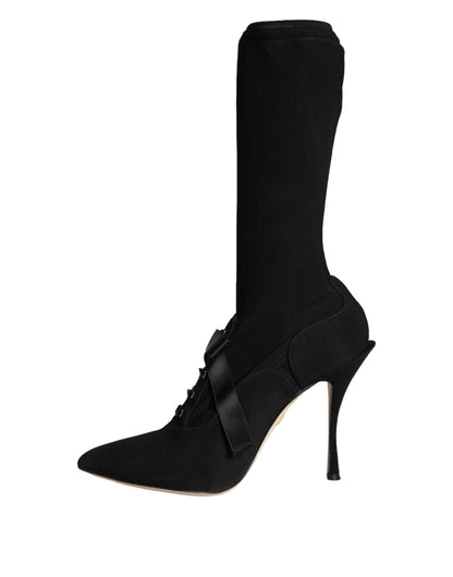  - Black Stiletto Heels Mid Calf Boots Shoes