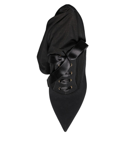 Dolce & Gabbana Black Stiletto Heels Mid Calf Boots