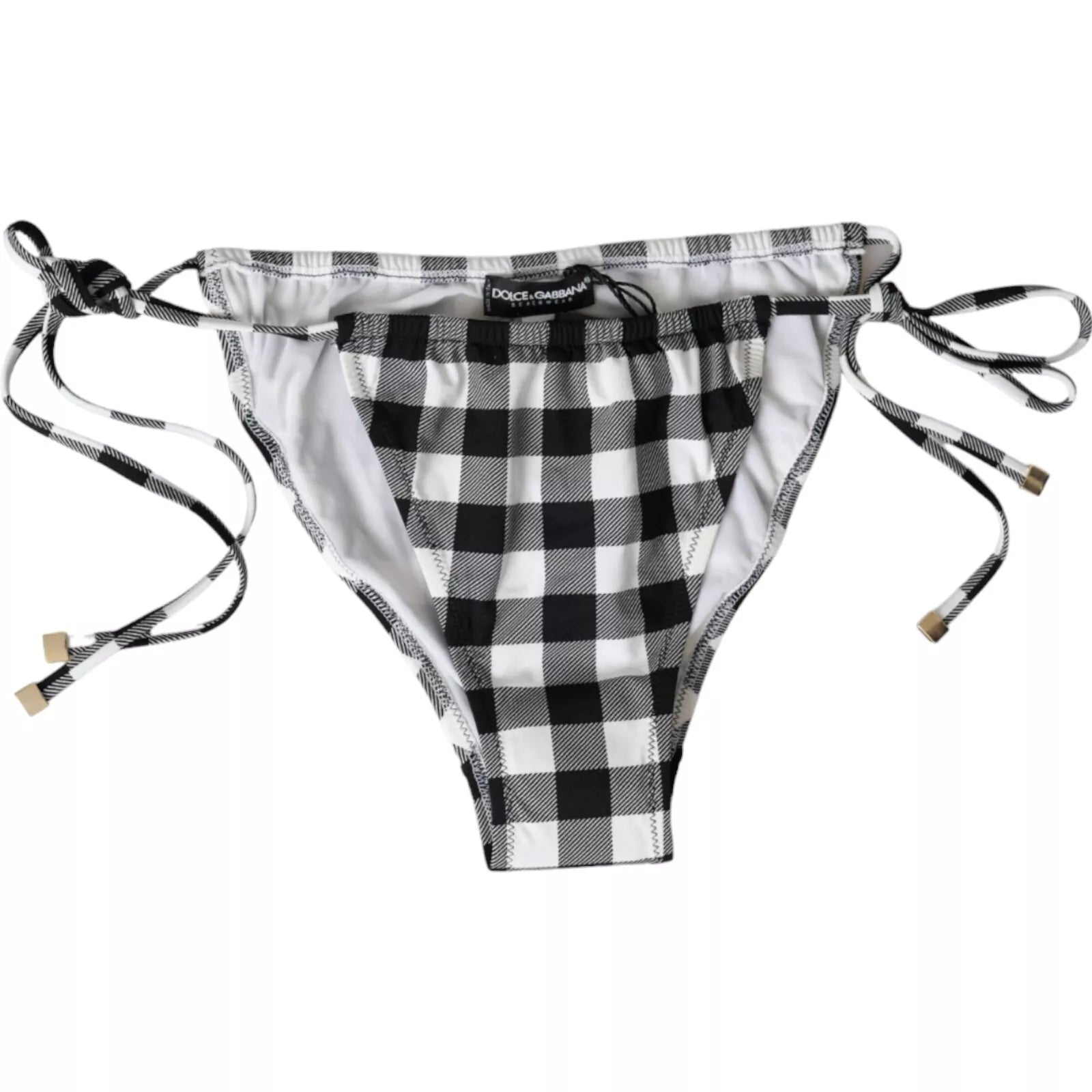Dolce & Gabbana Black White Check Bikini Bottom Swimwear