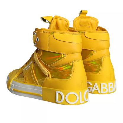  - Yellow White Leather High Top Sneakers Shoes