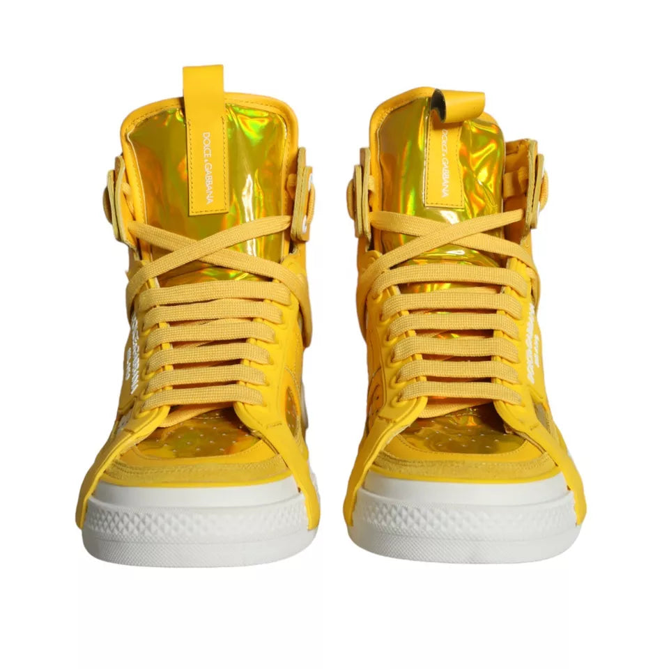  - Yellow White Leather High Top Sneakers Shoes